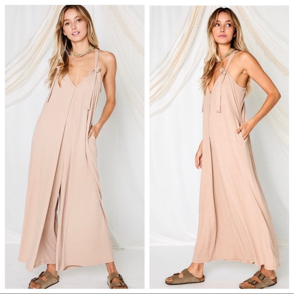 ShopEvelynne Pants - Fabulous Tie shoulder Maxi wide leg jumpsuit